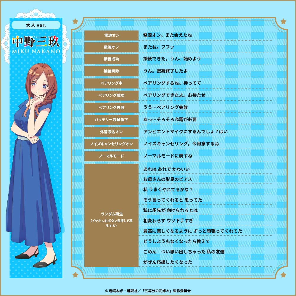 TE-V1R-GHY 五等分の花嫁* コラボイヤホン|6月中旬以降順次発送