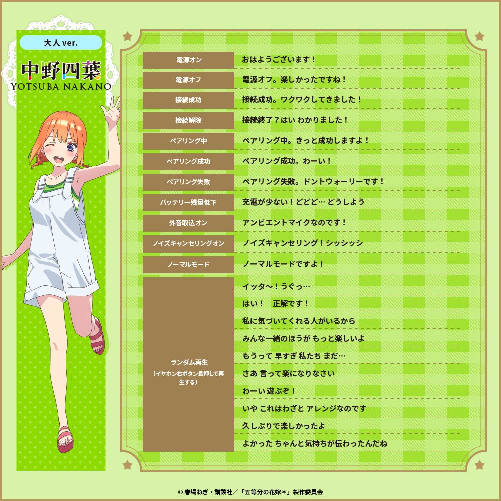 【予約】TE-V1R-GHY 五等分の花嫁* コラボイヤホン|1月末以降順次発送