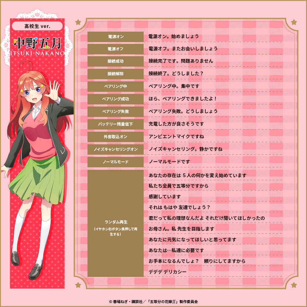 TE-V1R-GHY 五等分の花嫁* コラボイヤホン|6月中旬以降順次発送