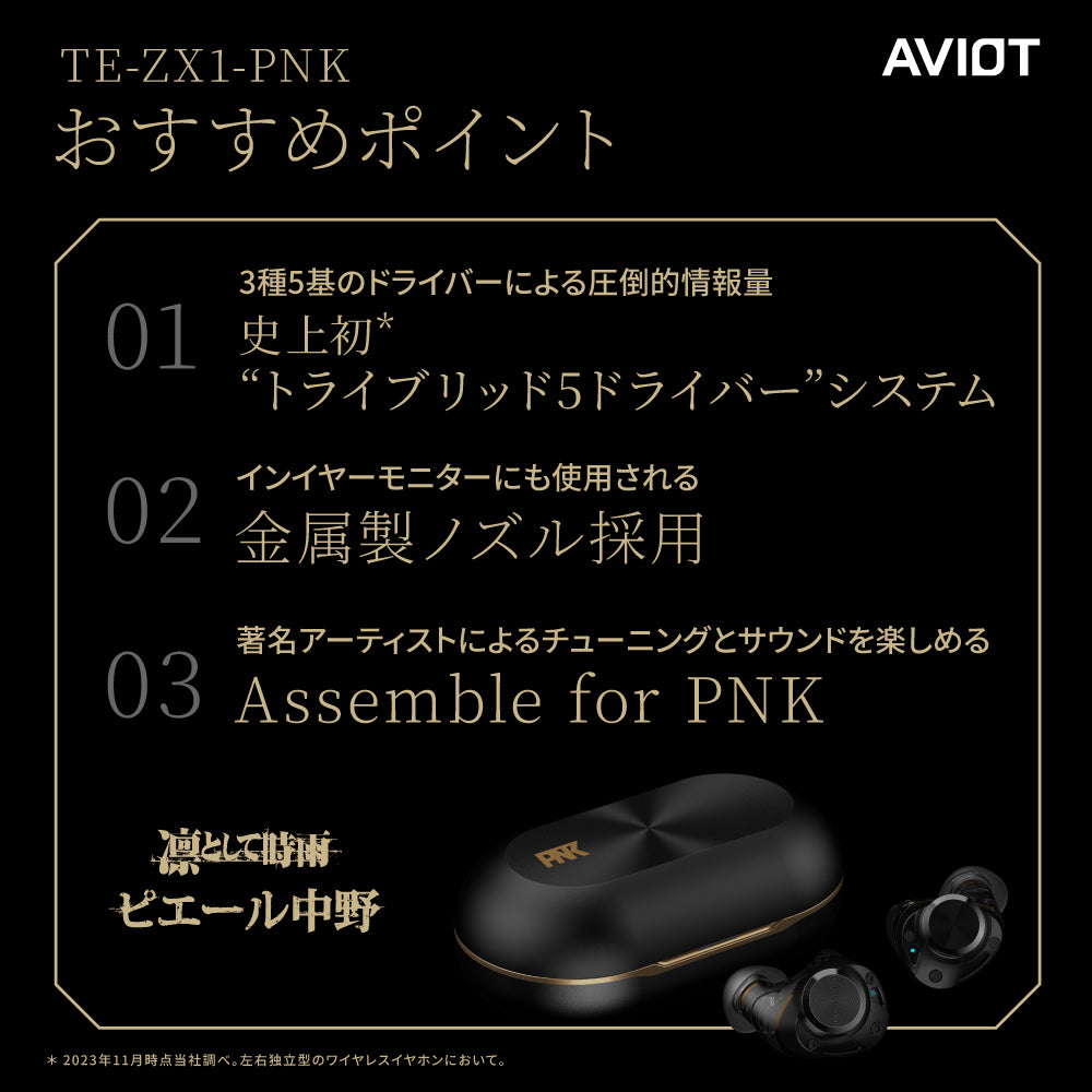 美品☆AVIOT TE-ZX1-PNK ブラック イヤフォン AVIOT TE-ZX1-PNK｜ピエール中野完全監修・トライブリッド5